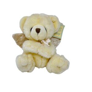 Russ Berrie Prayer Bear Angel Wing Cross 7" Russ Baby Cream Plush Stuffed Animal
